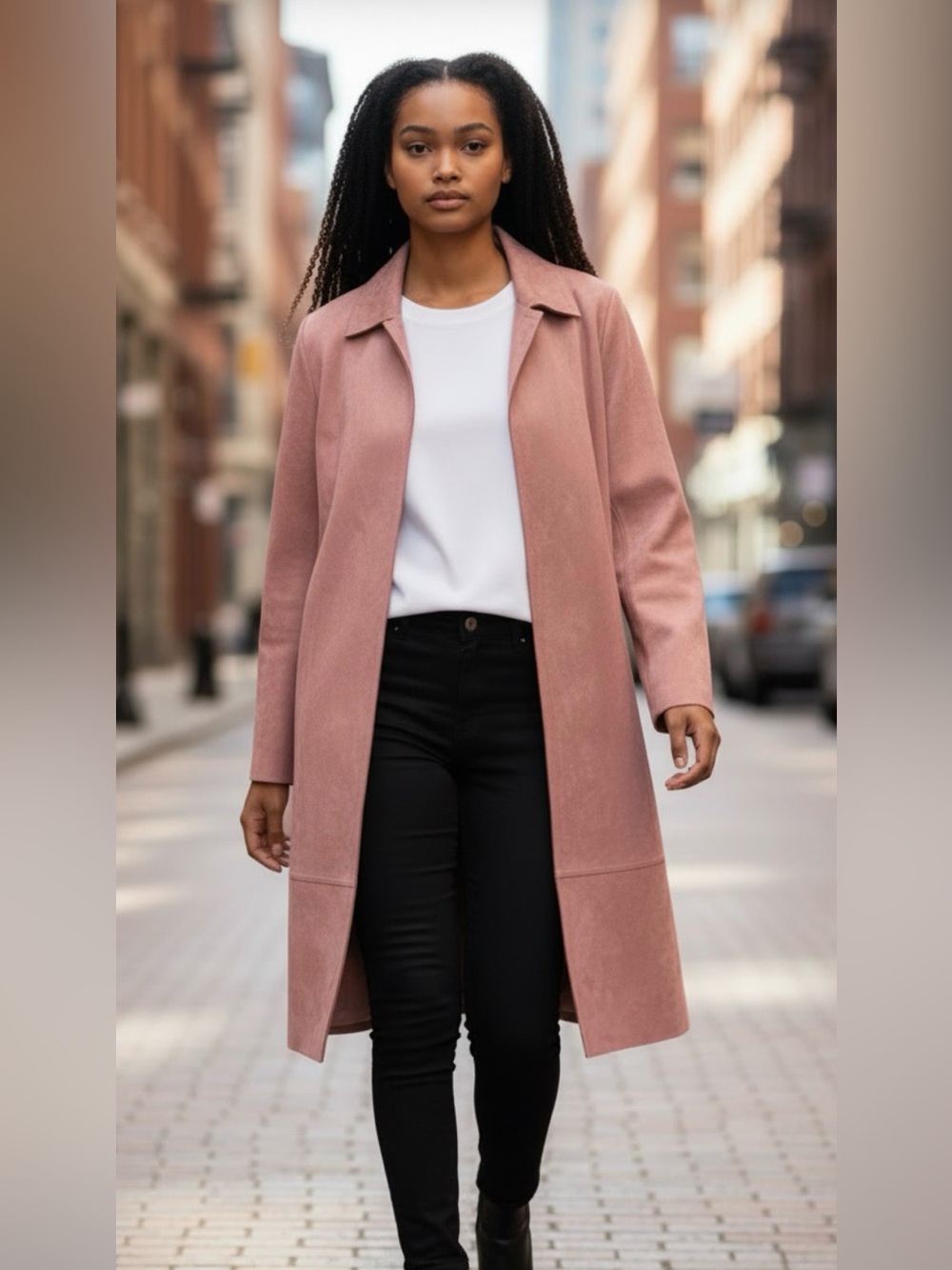 Zara Long Trench Coat in Dusty Pink size small